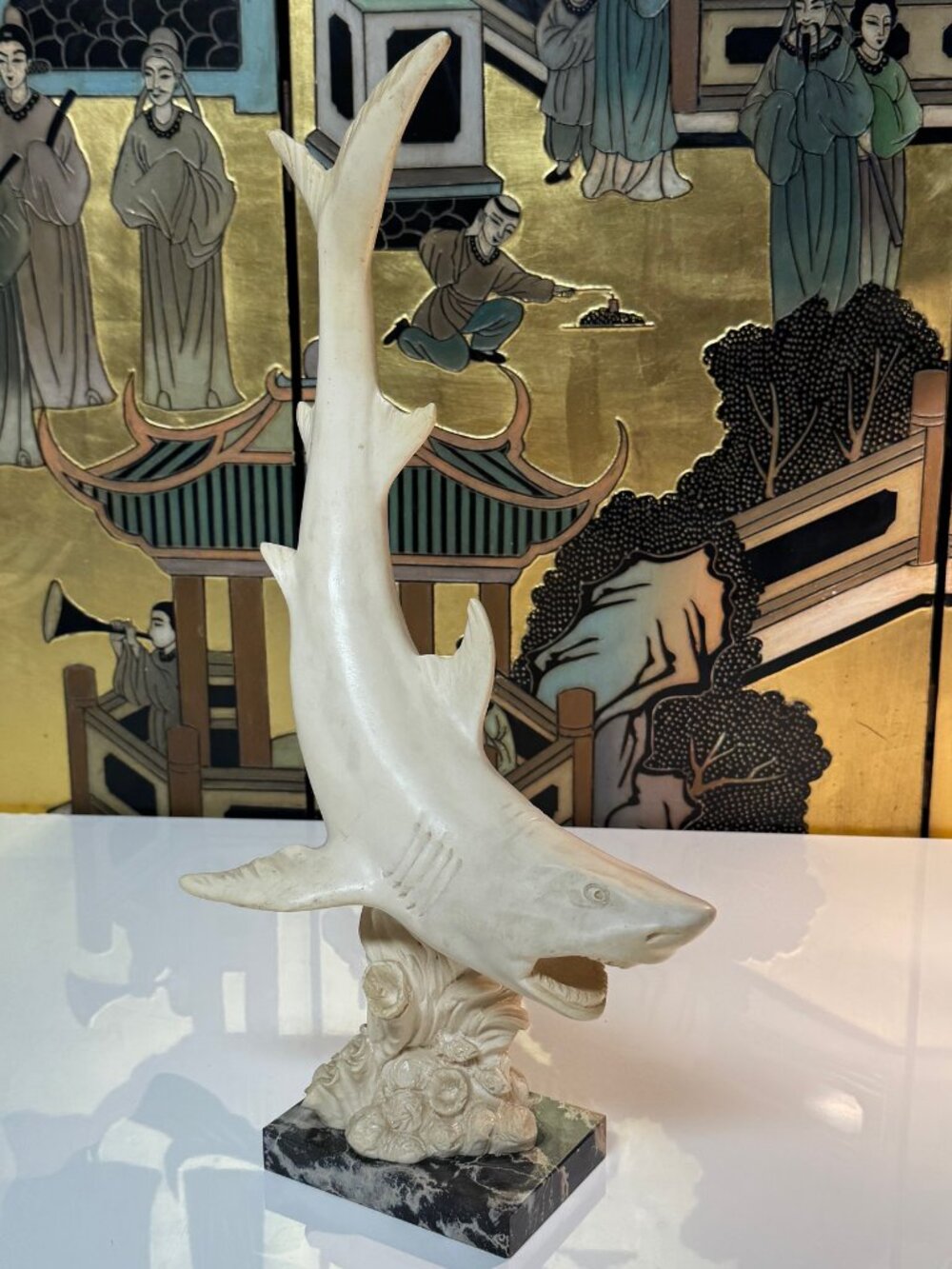 INCREDIBLE Hand Carved Shark Sculpture by A. Santini - Rare